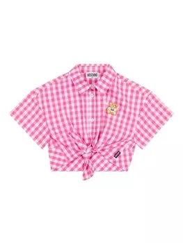 Moschino Kids рубашка в клетку гингем, розовый