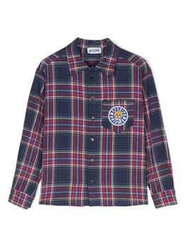 Moschino Kids рубашка в клетку, синий