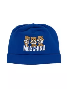 Moschino Kids шапка бини с принтом Teddy Bear, синий