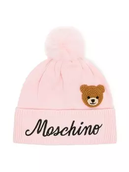 Moschino Kids шапка бини с вышитым логотипом, розовый