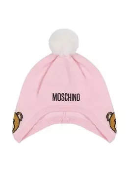 Moschino Kids шапка бини Teddy Bear с помпоном, розовый