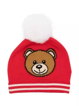 Moschino Kids шапочка с логотипом-интарсией, красный