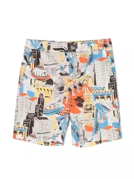 Moschino Kids шорты-бермуды с графичным принтом, нейтральный цвет