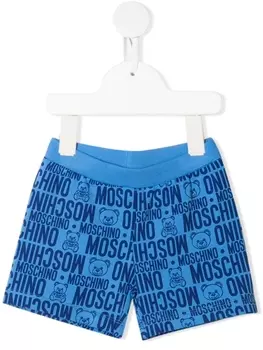 Moschino Kids шорты из джерси с монограммой, синий