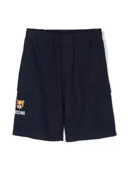 Moschino Kids шорты карго с аппликацией Teddy Bear, синий