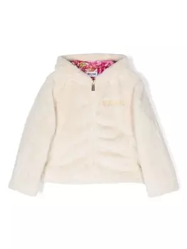 Moschino Kids шуба из искусственного меха с капюшоном, белый