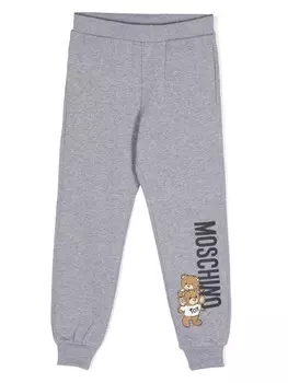 Moschino Kids спортивные брюки меланж с логотипом, серый