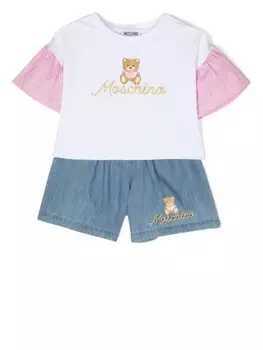 Moschino Kids спортивный костюм с шортами из денима, синий