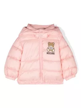 Moschino Kids стеганая куртка с принтом Teddy Bear, розовый