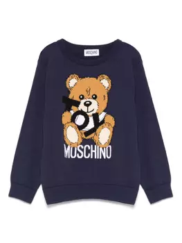 Moschino Kids свитер с узором Teddy Bear, синий