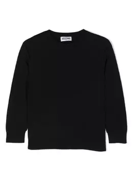 Moschino Kids свитер с жаккардовым логотипом, черный