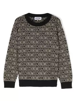 Moschino Kids свитер с жаккардовым логотипом, черный