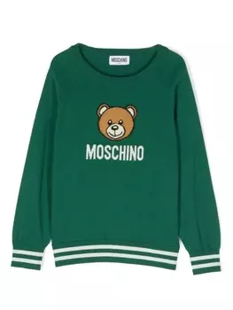 Moschino Kids толстовка с логотипом, выполненная методом интарсии, зеленый