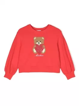 Moschino Kids толстовка в рубчик с принтом Teddy Bear, красный