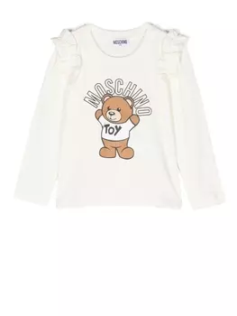 Moschino Kids топ с оборками и принтом Teddy Bear, нейтральный цвет