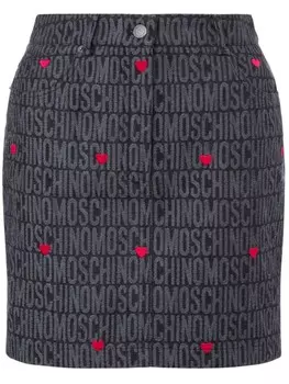 Moschino короткая юбка-карандаш с жаккардовым логотипом, черный