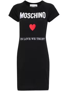 Moschino короткое платье-футболка с вышитым логотипом, черный
