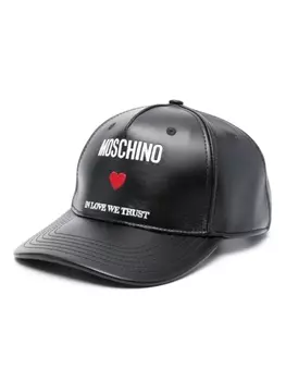 Moschino кожаная кепка с вышитым логотипом, черный