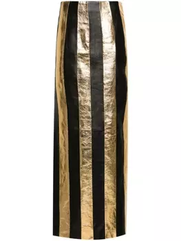 Moschino кожаная юбка макси в полоску, золотой
