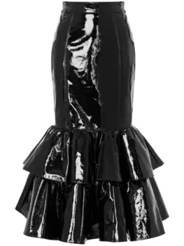 Moschino кожаная юбка с оборками, черный