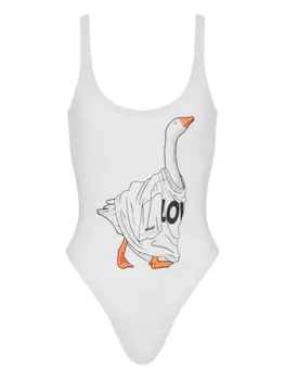 Moschino купальник Goose с графичным принтом, белый
