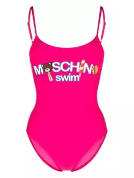 Moschino купальник с логотипом и открытой спиной, розовый
