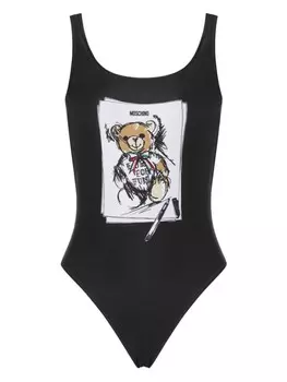 Moschino купальник с принтом Teddy Bear, черный
