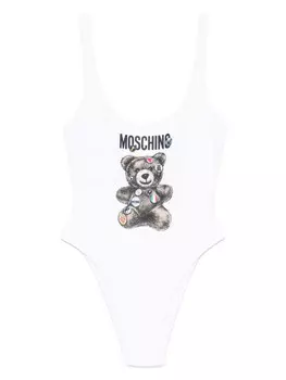 Moschino купальник с принтом Teddy Bear, белый
