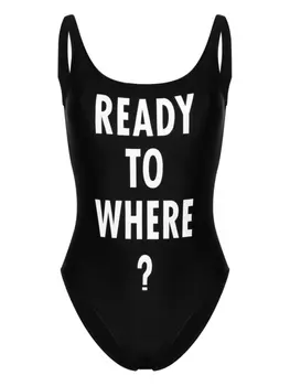 Moschino купальник с U-образным вырезом и надписью, черный