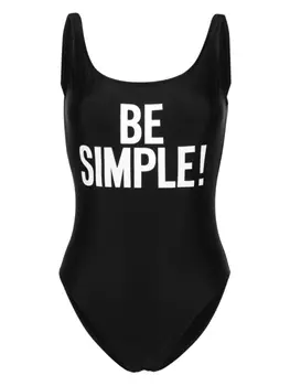 Moschino купальник с U-образным вырезом и надписью, черный