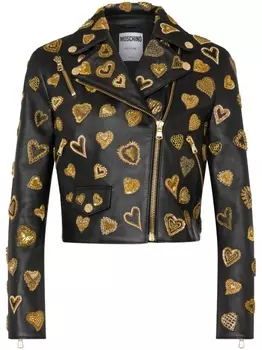Moschino куртка на молнии с вышивкой, черный