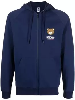 Moschino куртка с капюшоном и нашивкой-логотипом, синий