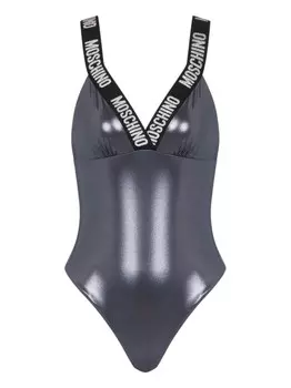 Moschino ламинированный купальник с логотипом, черный