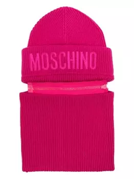 Moschino logo-embroidered wool beanie, розовый