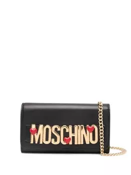 Moschino мини-кожаная сумка с логотипом и надписями, черный