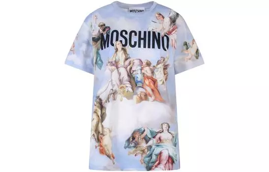 MOSCHINO Обычная женская футболка синего цвета