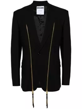 Moschino однобортный пиджак с декоративными молниями, черный