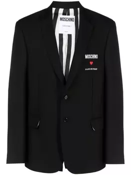 Moschino однобортный пиджак с вышитой надписью, черный