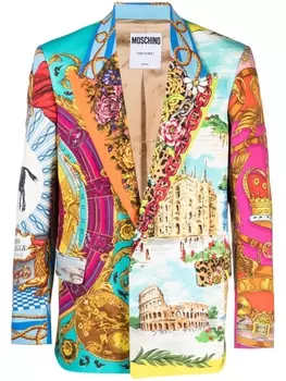 Moschino пиджак с принтом, синий