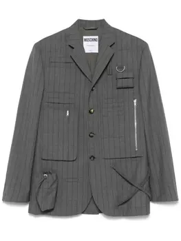 Moschino пиджак в тонкую полоску с графичным принтом, серый