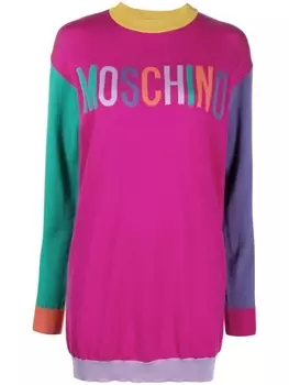 Moschino платье-джемпер с логотипом, розовый