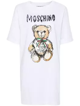 Moschino платье-футболка с принтом Teddy Bear, белый