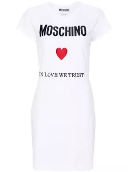 Moschino платье-футболка с вышитым логотипом, белый