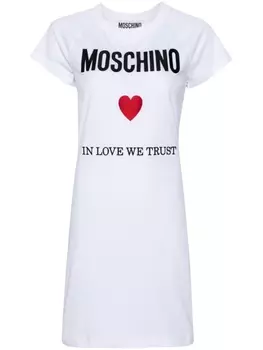 Moschino платье-футболка с вышитым логотипом, белый