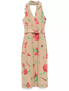 Moschino платье миди с поясом, нейтральный цвет