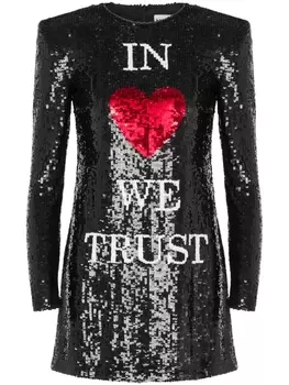 Moschino платье мини In Love We Trust с пайетками, черный