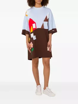 Moschino платье мини с графичным принтом, коричневый