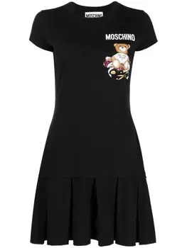 Moschino платье мини с логотипом и складками, черный