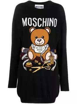 Moschino платье мини вязки интарсия, черный