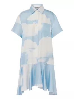 Moschino платье-рубашка мини с принтом Archive Clouds, синий